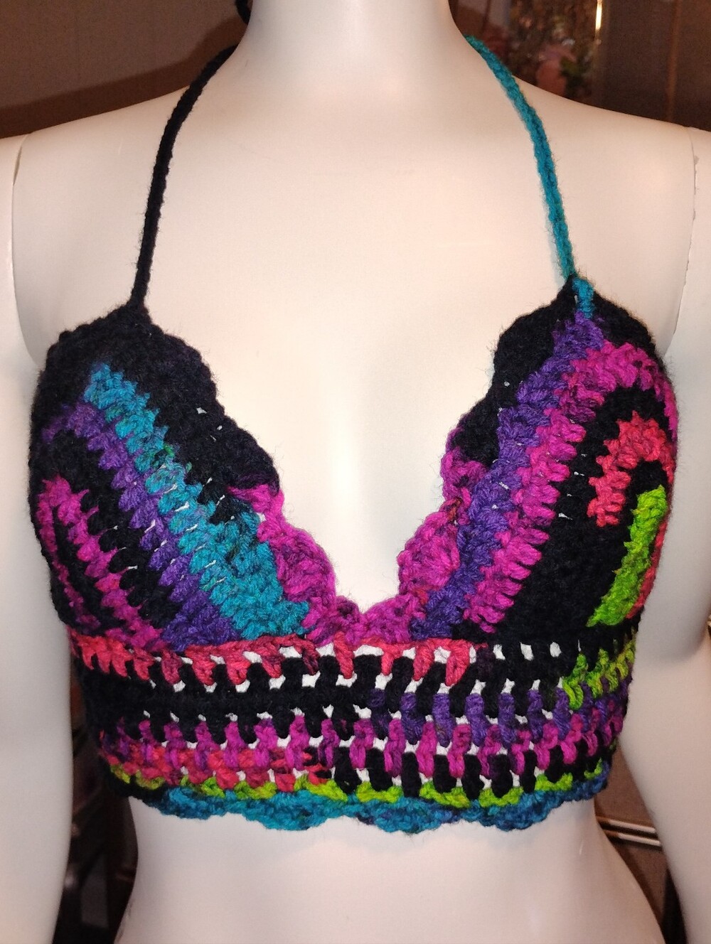 Handmade Multicolor Crochet Halter Bralette Top